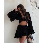 Mušelínový dámský komplet s topem na zavazování a volánovou sukní černý – Zboží Dáma