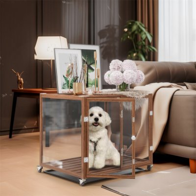 WISFOR klec pro psy Transparende dřevěný design se 2 dvířky psí box pro psy se stolkem postranní stolek pro psy M 76 x 58.5 x 66.5 cm – Zbozi.Blesk.cz