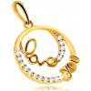 Přívěsky Šperky Eshop Diamantový přívěsek ze žlutého zlata kroužek s ozdobným nápisem love you brilianty S3BT506.59