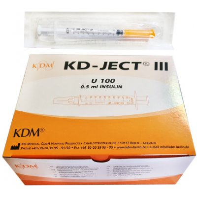Inzulinová stříkačka KD-JECT III, 0,5 ml, U-100, 29G, 0,33 x 12,7 mm, 100 ks – Zboží Mobilmania