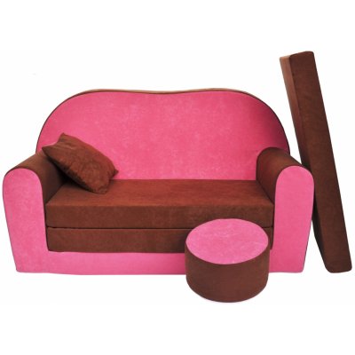 Fimex Dětská rozkládací pohovka + taburet růžová / hnědá – Zboží Dáma