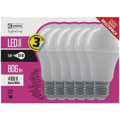 Emos LED žárovka Classic A60 9W E27 teplá bílá 6ks