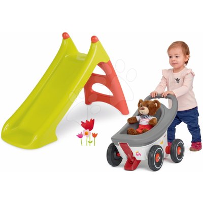 Smoby Set šmykľavka Toboggan XS zelená a chodítko a kočík a príves Buggy 3v1 SM310270-3