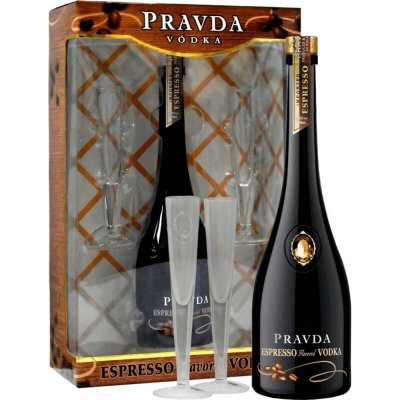 Pravda Vodka Espresso 37,5% 0,7 l (dárkové balení 2 sklenice) – Hledejceny.cz