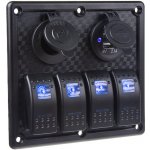 Panel s 4x spínači Rocker, CL + USB zásuvka, 12/24V, STM 47151 | Zboží Auto