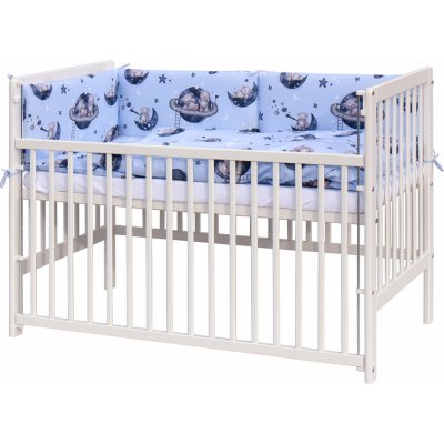 Scarlett postýlka 120 x 60 cm borovice bílá s výbavou Arbas modrá stahovací bok – Zboží Dáma