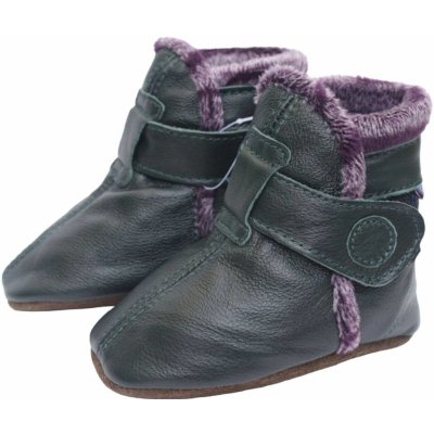 Carozoo kožené capáčky zimní s fialovým kožíškem šedá – Zboží Mobilmania