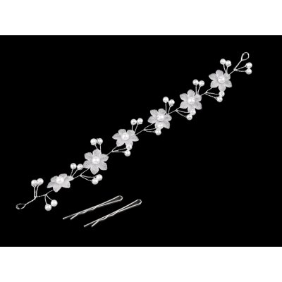 Perlová ozdoba / čelenka do vlasů s květy Varianta: bílá, Balení: 1 ks – Sleviste.cz