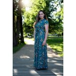 Jsem máma kojicí maxi šaty modré s listy – Zboží Dáma