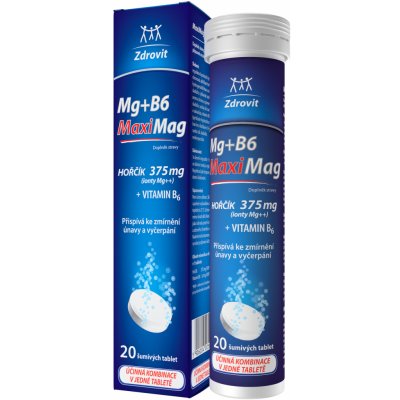 MaxiMag Hořčík 375mg+B6 20 šumivých tablet – Hledejceny.cz