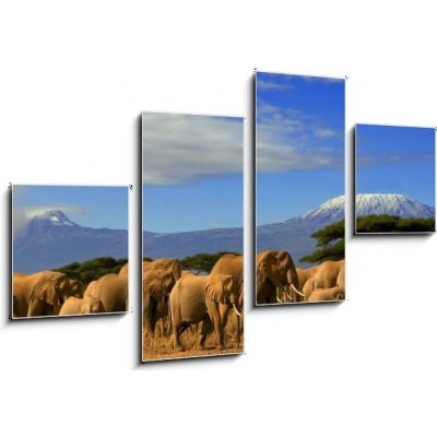 Obraz 4D čtyřdílný - 100 x 60 cm - Kilimanjaro And Elephants Kilimanjaro a sloni – Zbozi.Blesk.cz