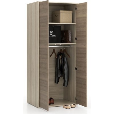 Plan Kancelářská šatní skříň LAYERS, šatní tyč, 800 x 600 x 1905 mm, dub přírodní / dub mořený – Zboží Dáma