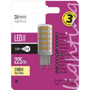 Emos LED žárovka Classic JC A++ 2,5W G9 teplá bílá