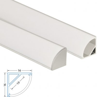 Hliníkový profil rohový, mléčný difuzor 16x16 mm, 1m, McLED ML-761.041.02.1 – Sleviste.cz