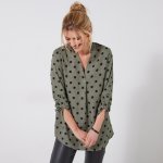 Blancheporte krepová halenka s tuniským výstřihem a potiskem khaki/černá – Zboží Dáma