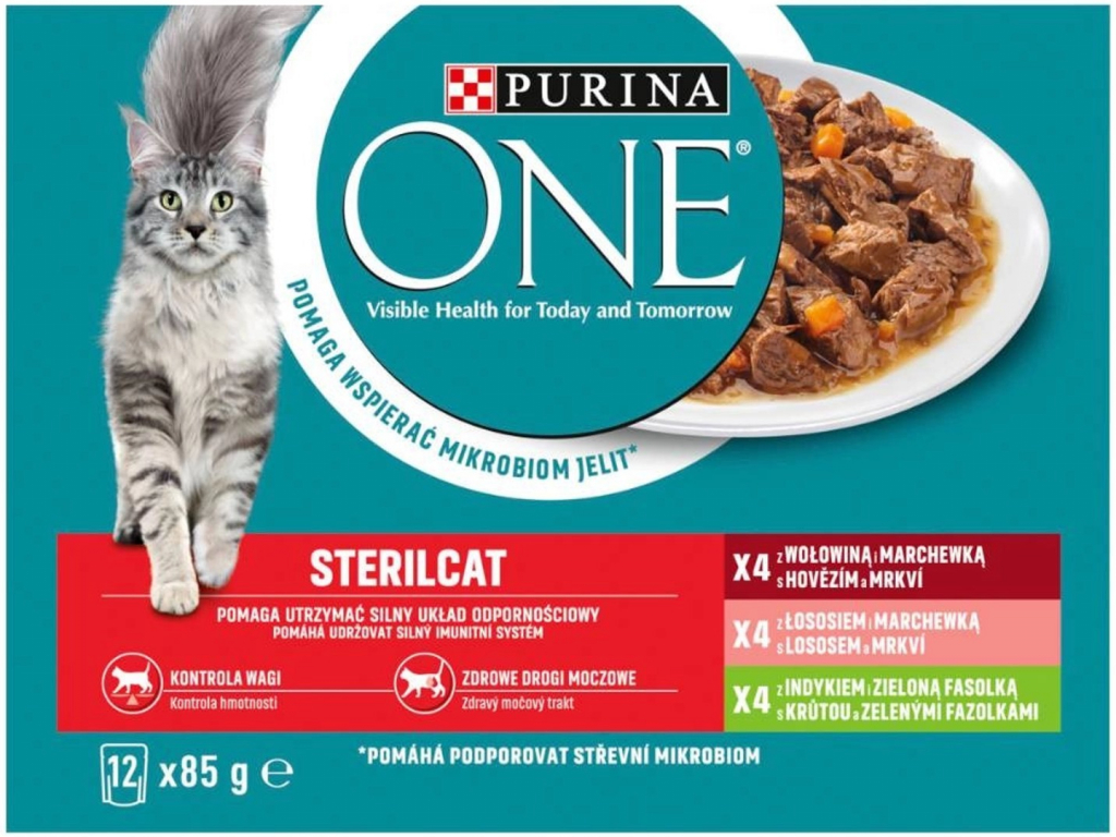 Purina One Sterilcat s hovězím lososem krůtou ve šťávě 12 x 85 g