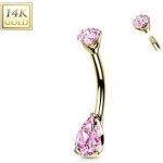 Šperky4U zlatý piercing do pupíku zirkon ve tvaru kapky ZL01226-YGP – Zboží Dáma