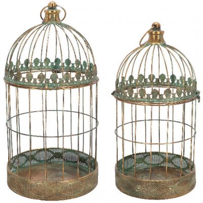 Klec ptačí AGED METAL, kov, zlatá/tyrkys patina, pr.23-26x44-50cm, S2|Esschert Design – Hledejceny.cz