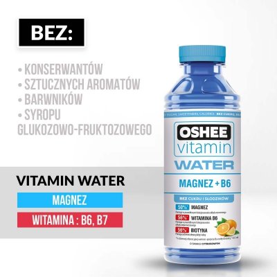 OSHEE Vitamin Water Magnesium + B6 vitamínová voda s vitaminy řady B a hořčíkem, Lemon Orange 555 ml