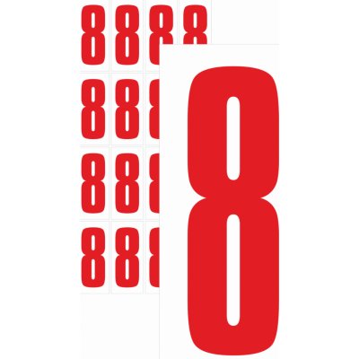 Čísla samolepicí 8 červená samolepící vinylová fólie velikost znaku 200 mm – Zboží Mobilmania