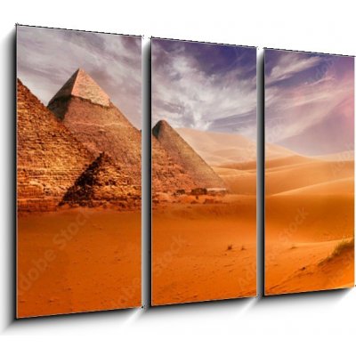 Obraz 3D třídílný - 105 x 70 cm - Giseh pyramids in Cairo in Egypt desert sand sun – Hledejceny.cz