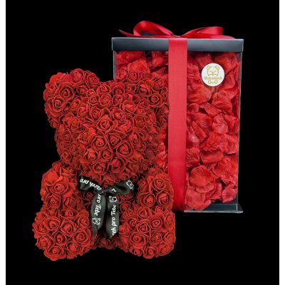 Medvídárek BIG Romantic medvídek z růží 40cm dárkově balený - tmavě červený – Zboží Dáma