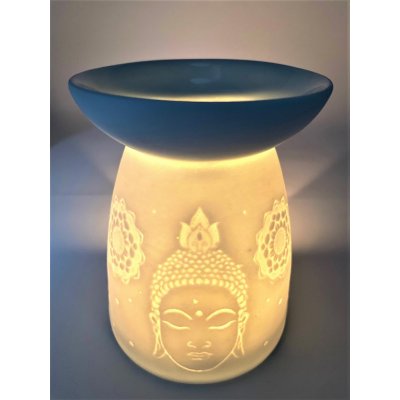 Mani Bhadra Aroma lampa Buddha bílá keramika 12,5 x 9,5 cm – Zboží Mobilmania