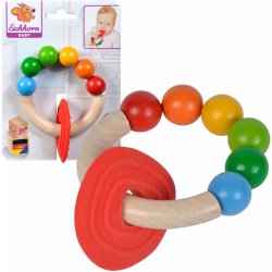 Eichhorn Dřevěné chrastítko s kousátkem na kroužku Baby s barevnými kuličkami