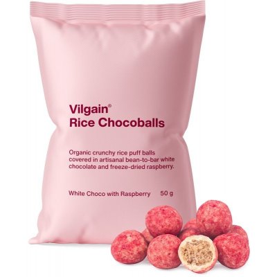 Vilgain Rice Chocoballs BIO Bílá čokoláda s malinou 50 g