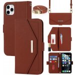 Pouzdro Appleking Flipové s popruhem ve stylu psaníčka iPhone 11 Pro - hnědé – Zboží Mobilmania
