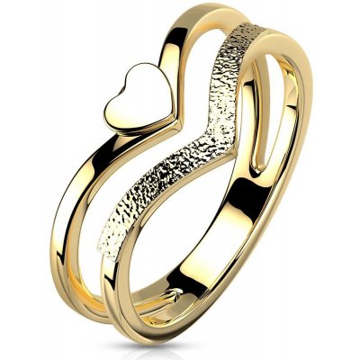 Šperky4U Zlacený ocelový prsten se srdíčkem OPR1897