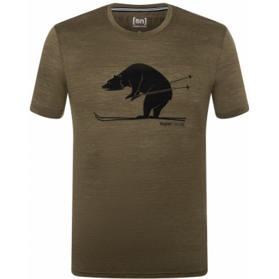 Super natural pánské merino tričko Skiing Bear Tee olive night melange jet black – Zboží Mobilmania