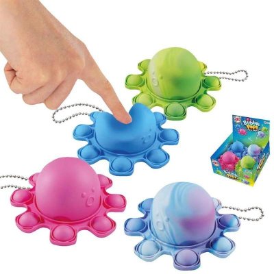 Teddies přívěsek na klíče Bubble pops Praskající bubliny chobotnice silikon antistr. spol. hra 4 barvy 24ks box