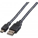 Roline 11.02.8719 USB, USB 2.0 USB-A zástrčka, USB Mini-B zástrčka, 1,8m, černý