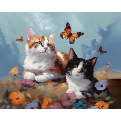 ZUTY Obrazy na stěnu - Motýlí křídla nad kočkami Rozměr: 40x50 cm, Rámování: vypnuté plátno na rám