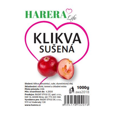 Harera Klikva sušená proslazená velkoplodá Brusinka americká 1 kg – Zboží Mobilmania