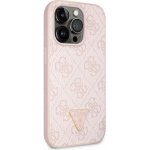 Pouzdro Guess PU 4G Strass Triangle Metal Logo iPhone 15 Pro růžové – Zboží Mobilmania
