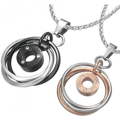 Šperky eshop Prívesky pre pár trojité kruhy so zirkónmi a nápisom AA6.20 – Zboží Mobilmania
