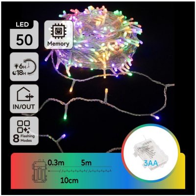 Aigostar B.V. Aigostar LED Venkovní vánoční řetěz 50xLED 8 funkcí 3xAA 5,3m IP44 multicolor AI1340 – Hledejceny.cz