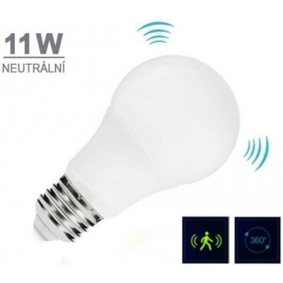 LED21 LED žárovka E27 11W s mikrovlným soumrakovým a pohybovým senzorem, CCD, 1055lm NEUTRÁLNÍ