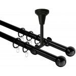 OK-GarnýžeCZ Garnýž kovová dvouřadá 16mm Koule černá 480 cm do stropu / kroužky s háčkem – Sleviste.cz