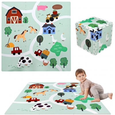Humbi Pěnová podložka na hraní 90 × 90 cm silné puzzle z EVA pěny 9 dílů farma – Hledejceny.cz
