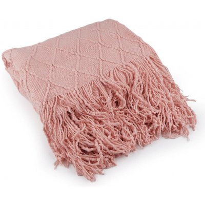 Stoklasa Pletená deka / přehoz s třásněmi 130x155 cm pudrová – Sleviste.cz