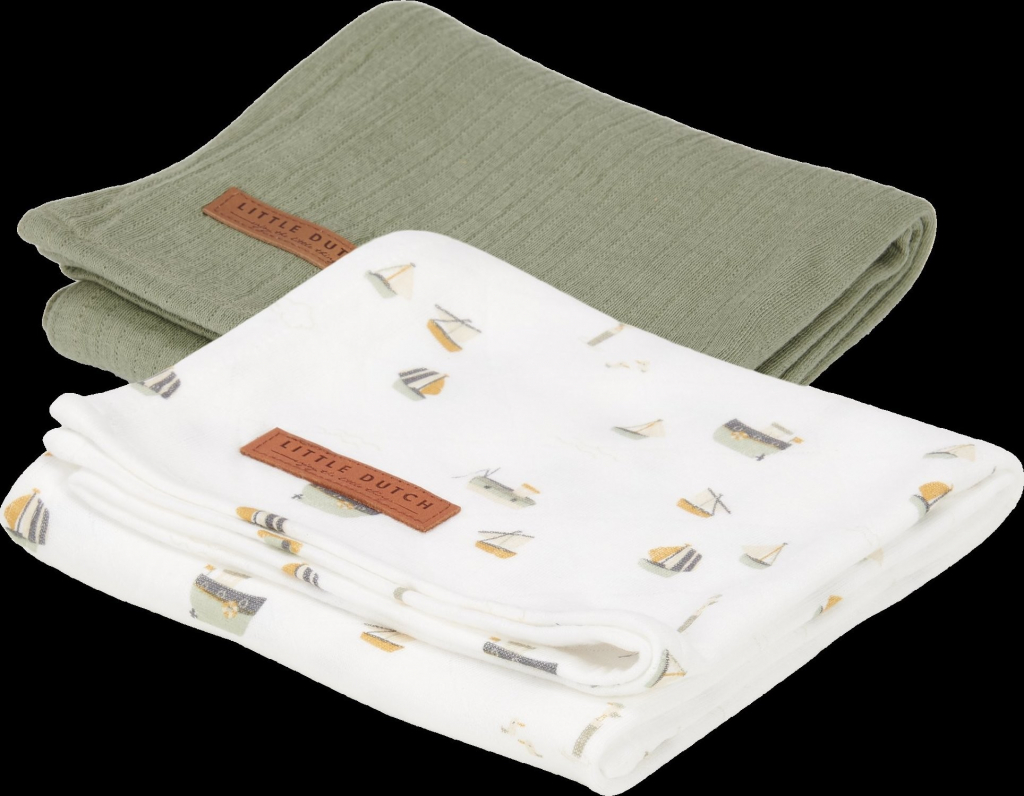 Little Dutch swaddle 70 x 70 Námořnický záliv bílá Pure olive 2 ks