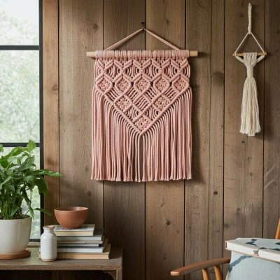 Macramé závěsná dekorace jemně lososová – Zbozi.Blesk.cz