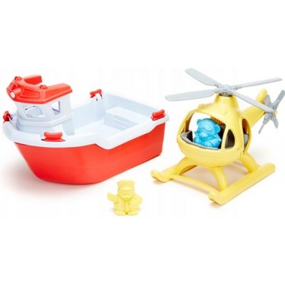 Green Toys Rescue Boat & Helicopter Postel do vany Modrá Červená Bílá Žlutá – Hledejceny.cz
