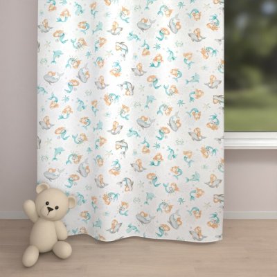 Biante Dětský bavlněný závěs Sandra SA-691 Modrozelené mořské panny s delfíny a velrybami na bílém 150x210 cm – Hledejceny.cz
