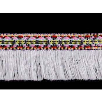 Prýmek indiánský s třásněmi šíře 35 mm bílá 1m