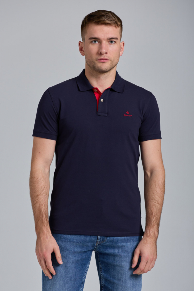 Gant CONTRAST COLLAR PIQUE SS RUGGER modrá