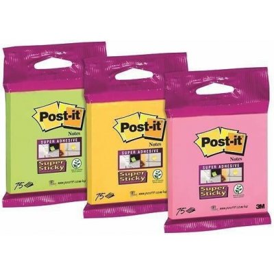 Samolepicí bloček "Super Sticky", různé barvy, 76x76 mm, 75 listů, 3M POSTIT – Hledejceny.cz